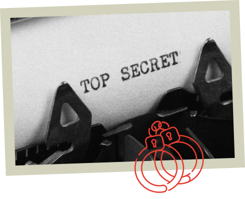 typewriter carriage with the words 'top secret'