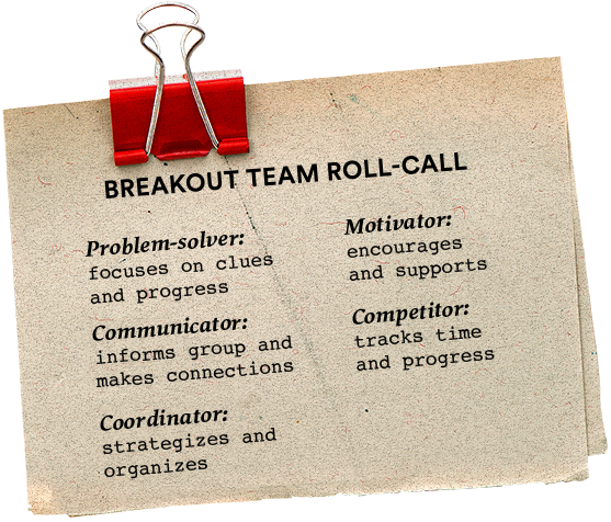 Breakout Team Roll-Call: Problem-Solver, Communicator, Coordinator, Motivator, Competitor