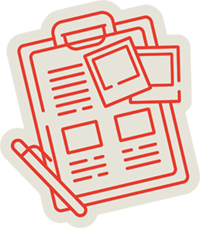 red icon of clipboard with pen