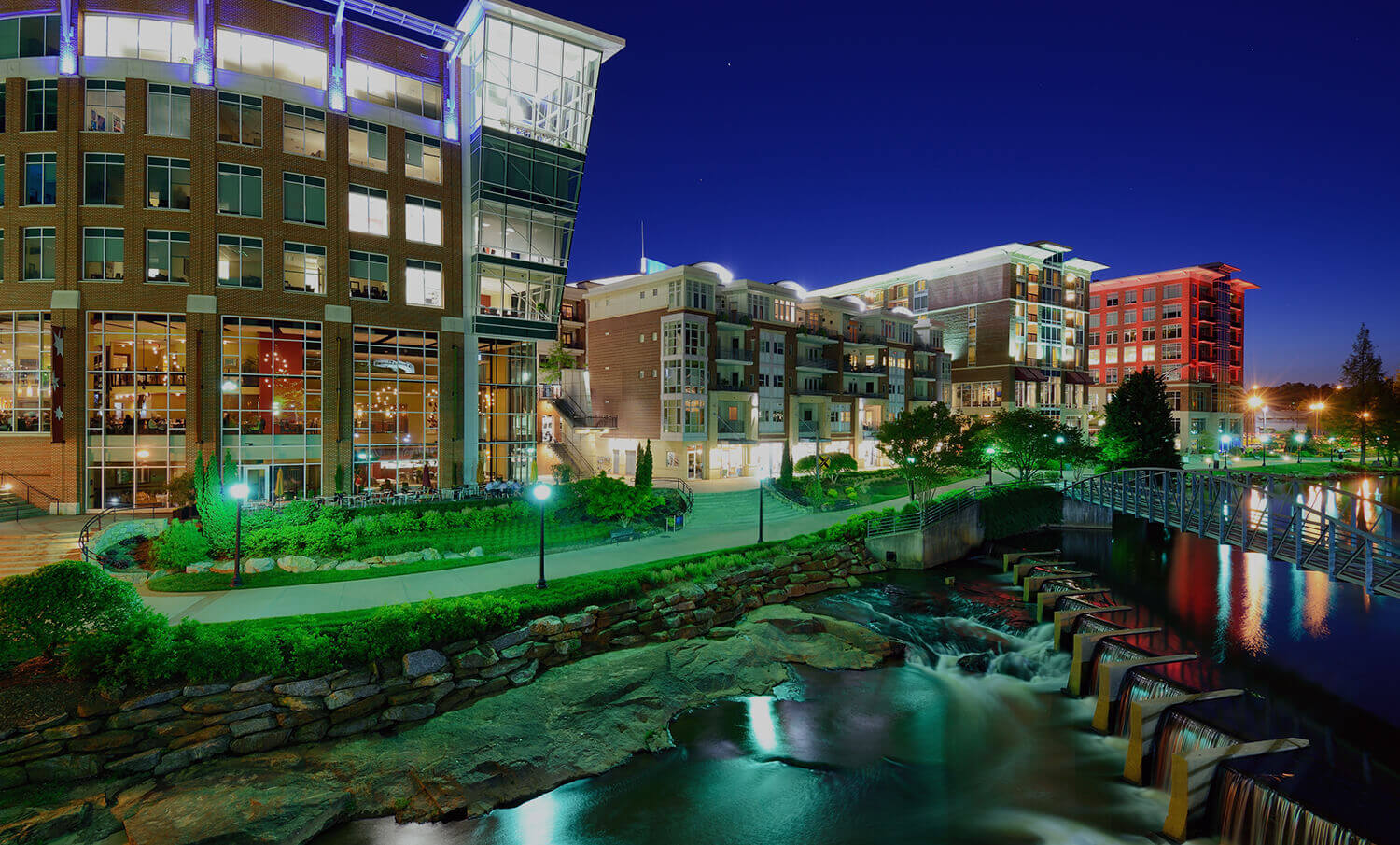 black and white panorama of buildings and waterfront in Greenville, NC