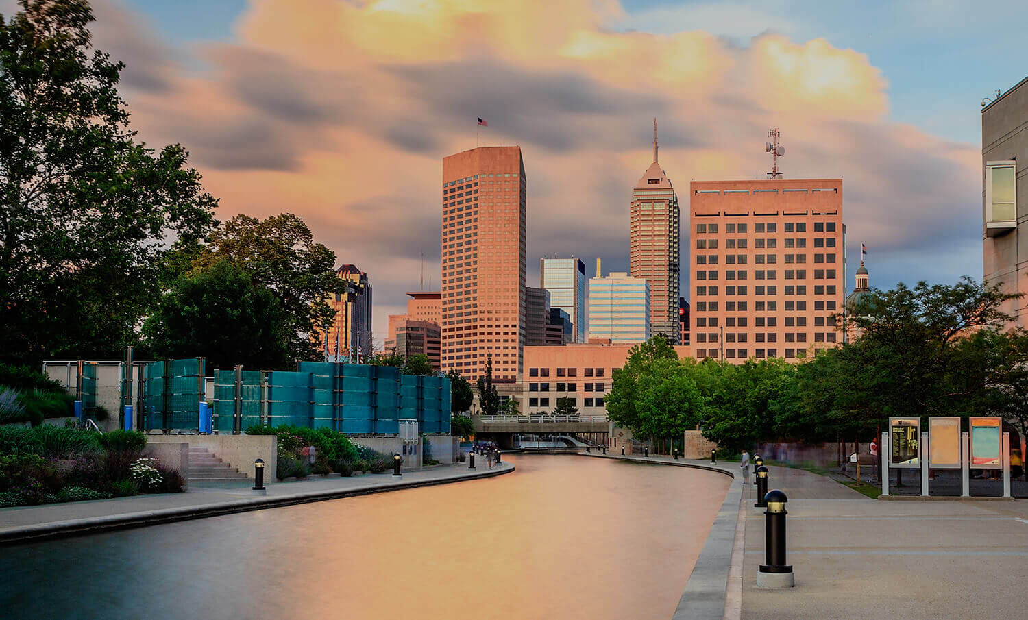 black and white panorama of waterfront in Indianapolis, IN