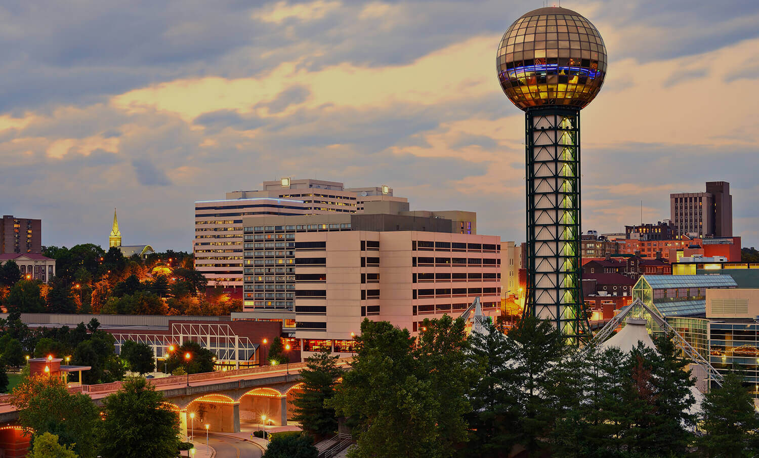 black and white panorama of buildings in Knoxville, TN