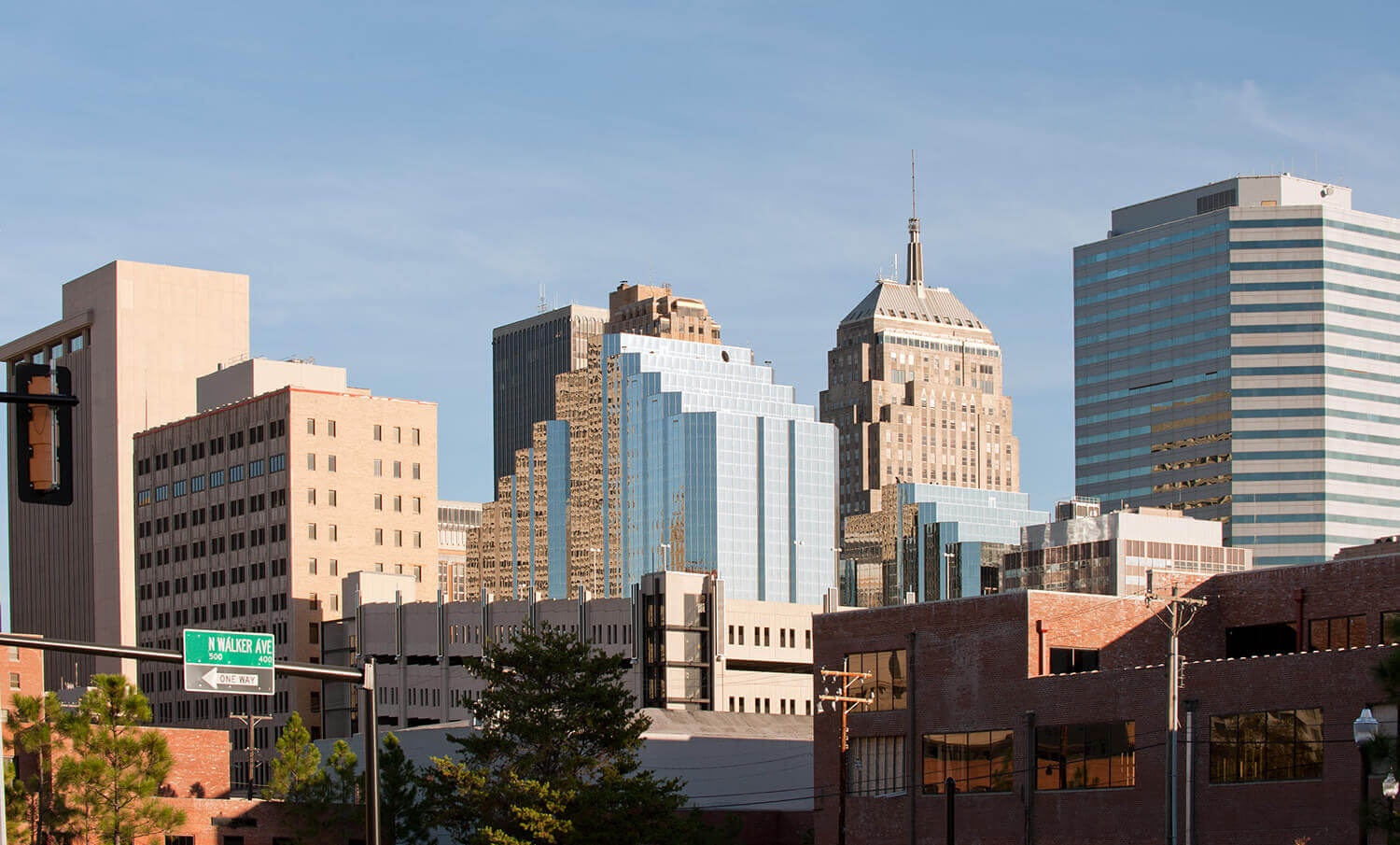 black and white panorama of buildings in Oklahoma City, OK