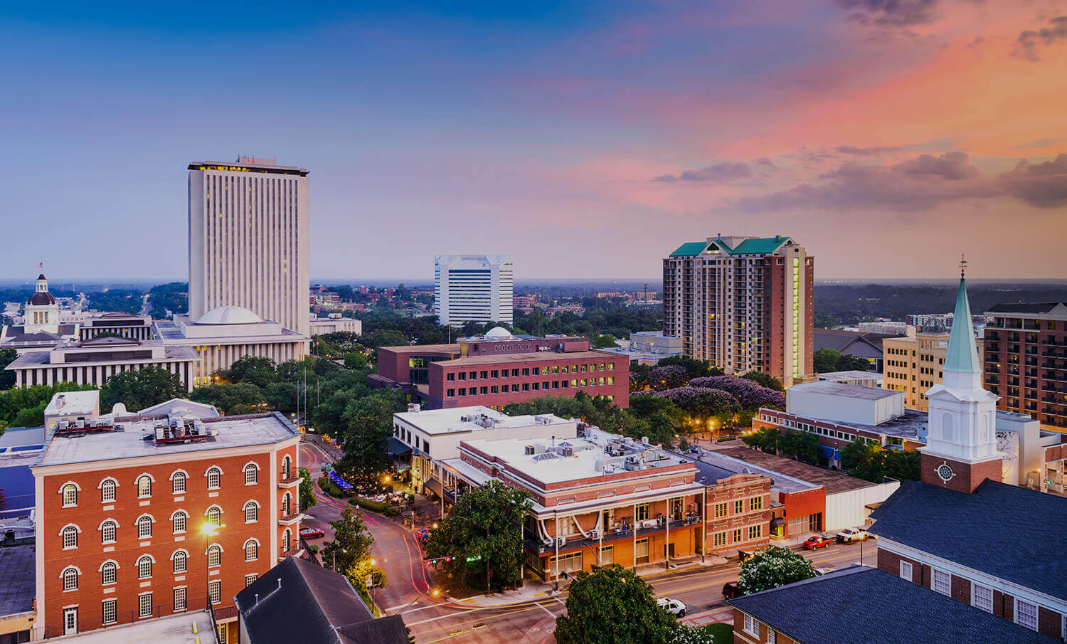 black and white panorama of buildings in Tallahassee, FL