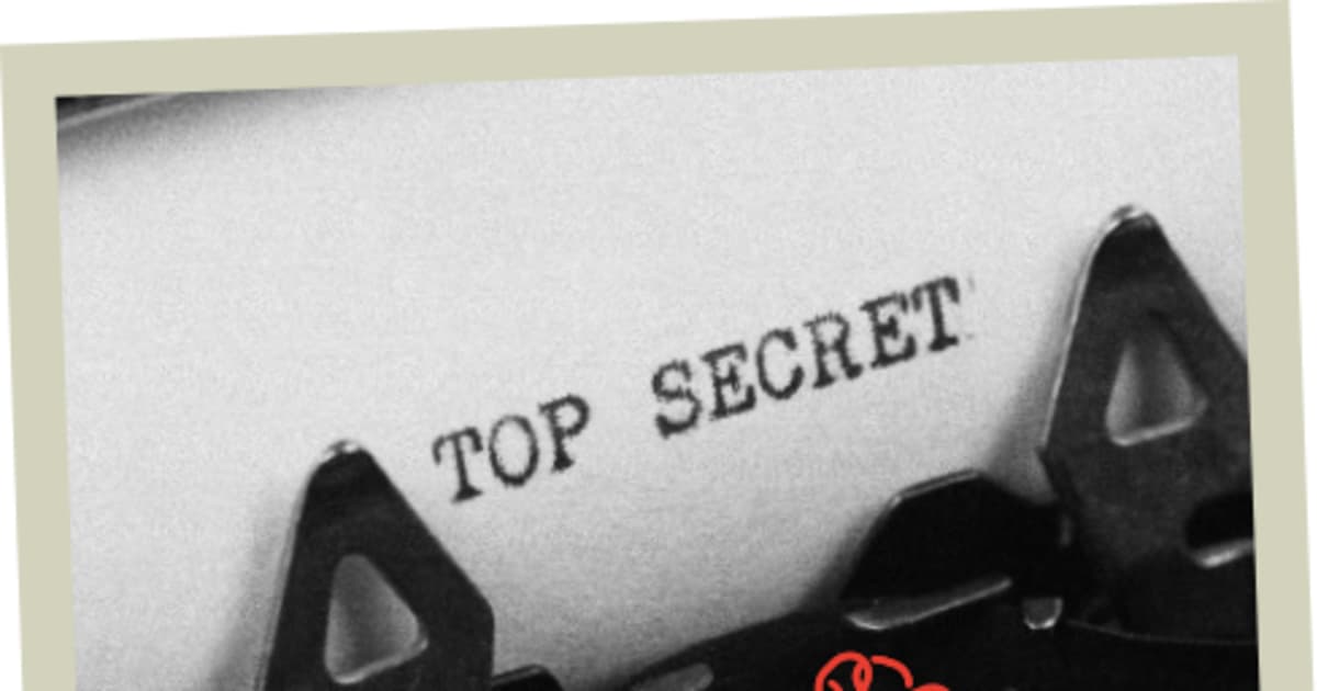 typewriter line guides with the typed words TOP SECRET and red handcuffs icon