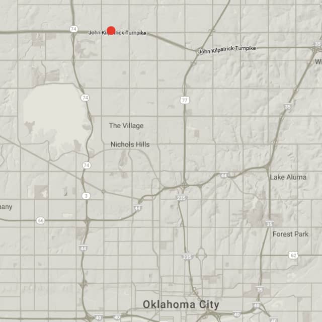 Simple map with red dot indicating escape room location in Oklahoma City, OK