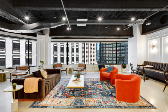 Workspace fully furnished and equipped located at 595 Market Street, #Lounge, San Francisco.