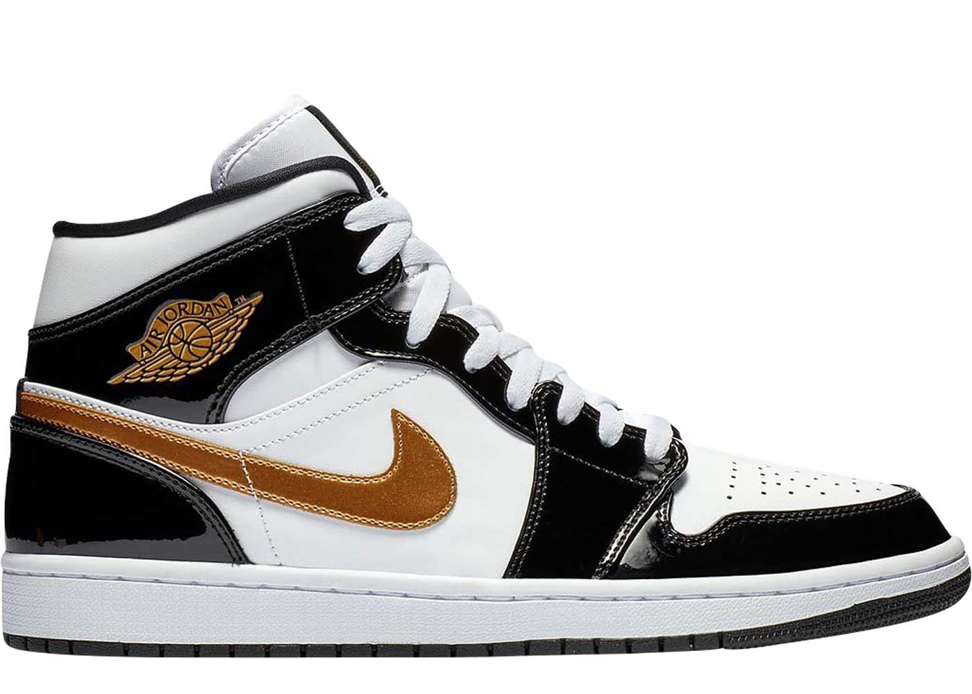 Air Jordan 1 Mid Patent Black White Gold - 852542-007 | BRED.