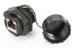 CAT 6 STP industrial bulkhead coupler, IP67 with dust cap