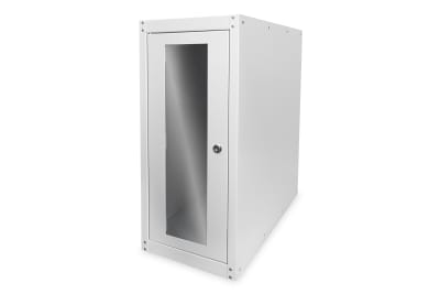 Computer housing with glass door, rolling, lockable, with v