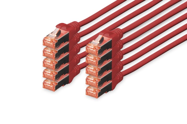 CAT 6 S-FTP patch cord, LSZH 27/7, 0.25 m, 10 pcs, red