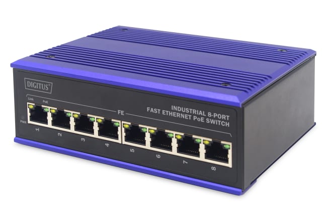 Industrial 8 Port Fast Ethernet PoE Switch, Unmanaged
