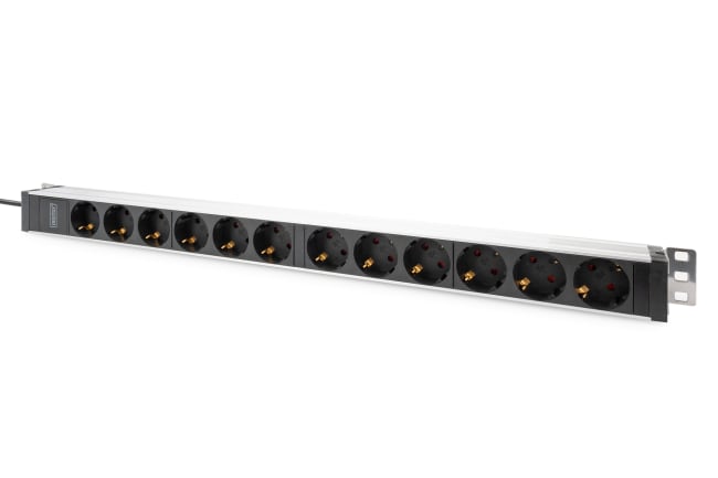 Socket strip with aluminum profile, 12-way safety sockets,
