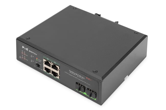 Industrial 4 Port Gigabit PoE Switch, Unmanaged, 2 Uplinks