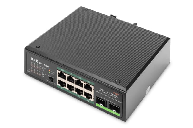 Industrial 8 Port Gigabit PoE Switch, Unmanaged, 2 Uplinks