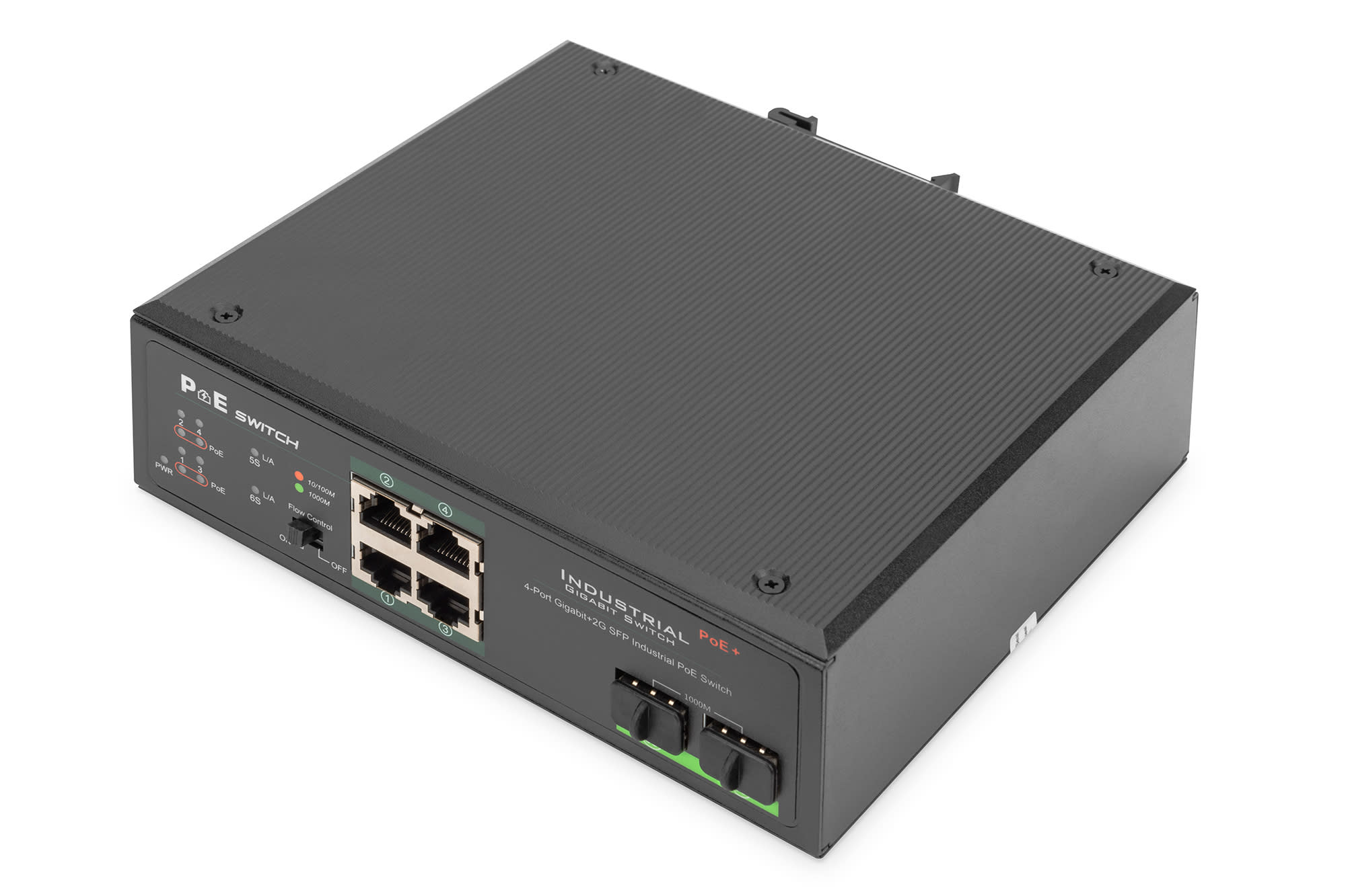 Industrial 4 Port Gigabit PoE Switch, Unmanaged, 2 Uplinks | Bredengen