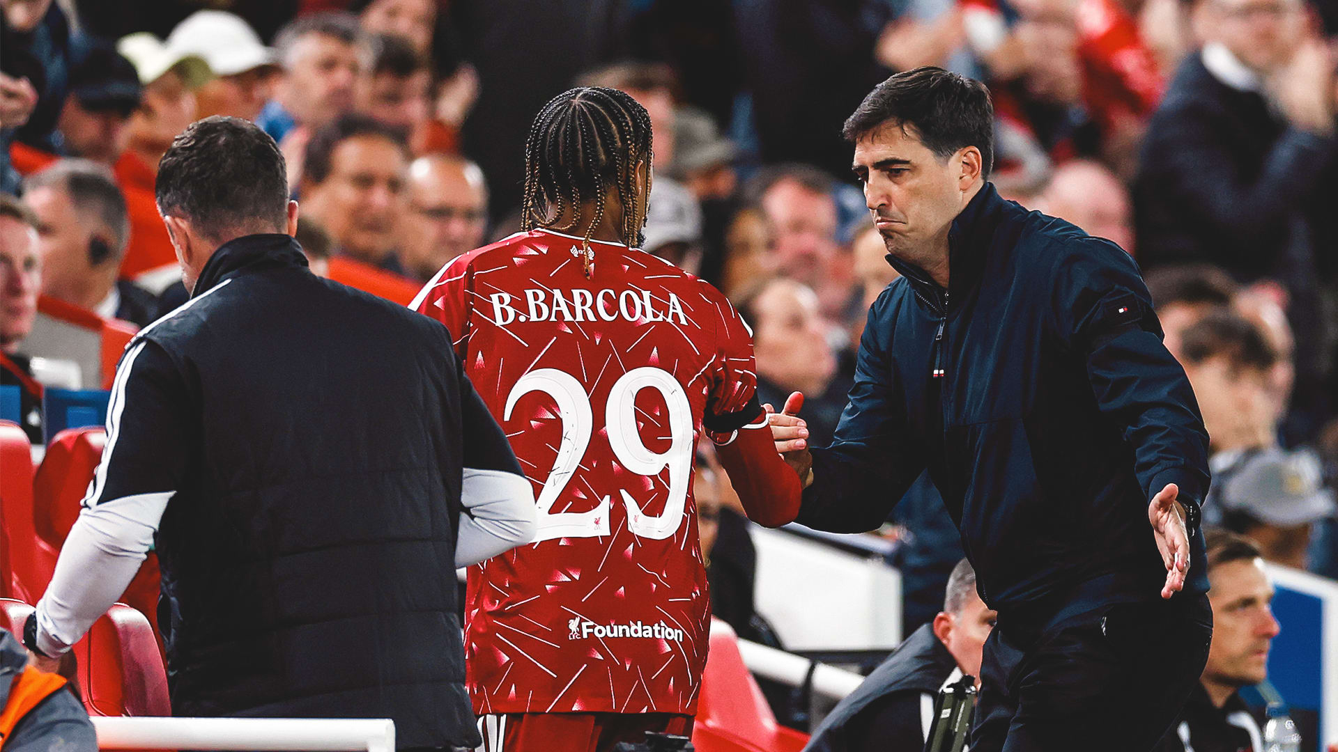 Bradley Barcola and Andoni Iraola - Liverpool