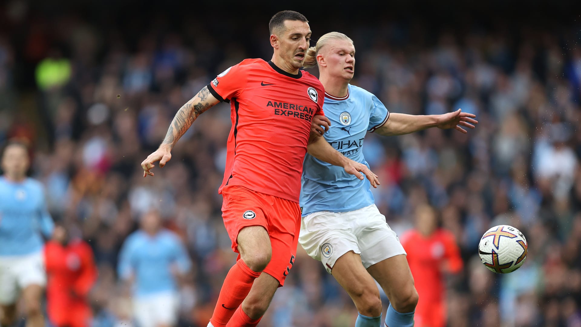 Erling Haaland and Lewis Dunk - Manchester City vs Brighton