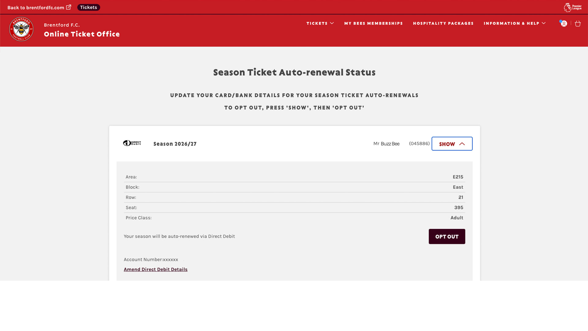 2026/27 renewals: Season ticket auto-renewal status