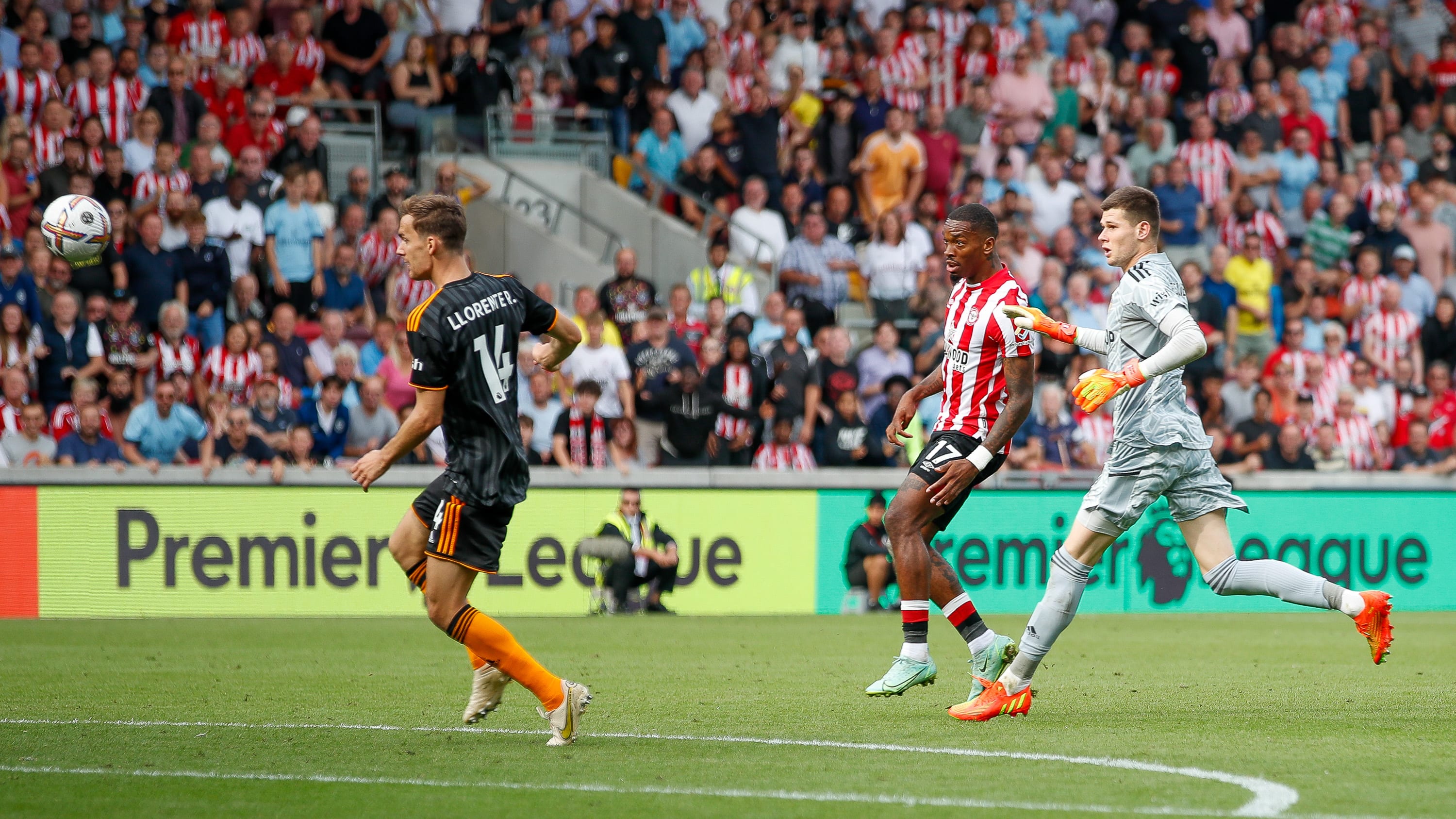 Toney's hattrick came thanks to an incredible chip from outside the area