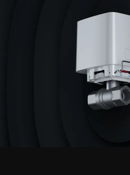 Électrovanne Ajax WaterStop montée sur une vanne d'arrêt, visuel du fabricant
