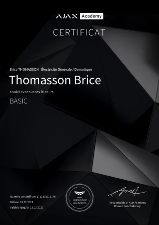 Certificat Ajax Basic au nom de Brice Thomasson