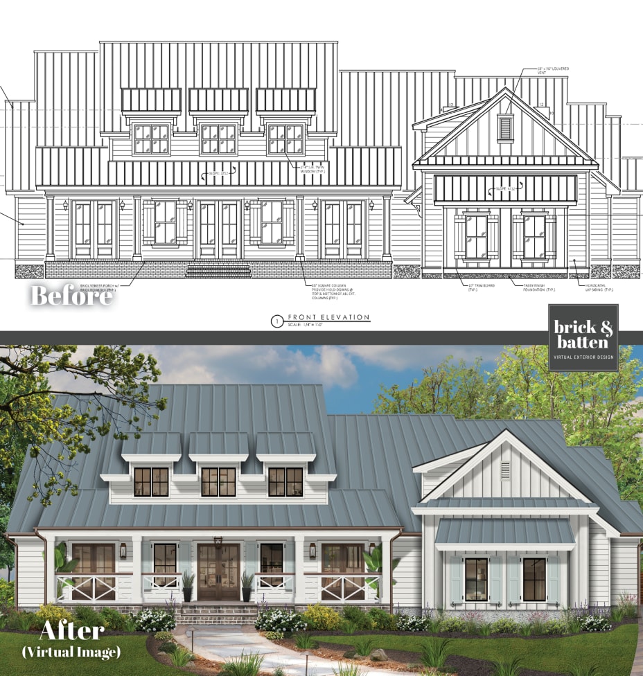 12 Normal House Front Elevation Designs with Renderings - brick&batten