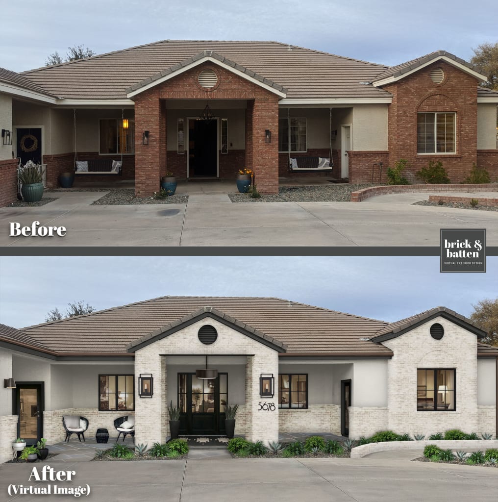 Southwestern style ranch with limewash brick before and after