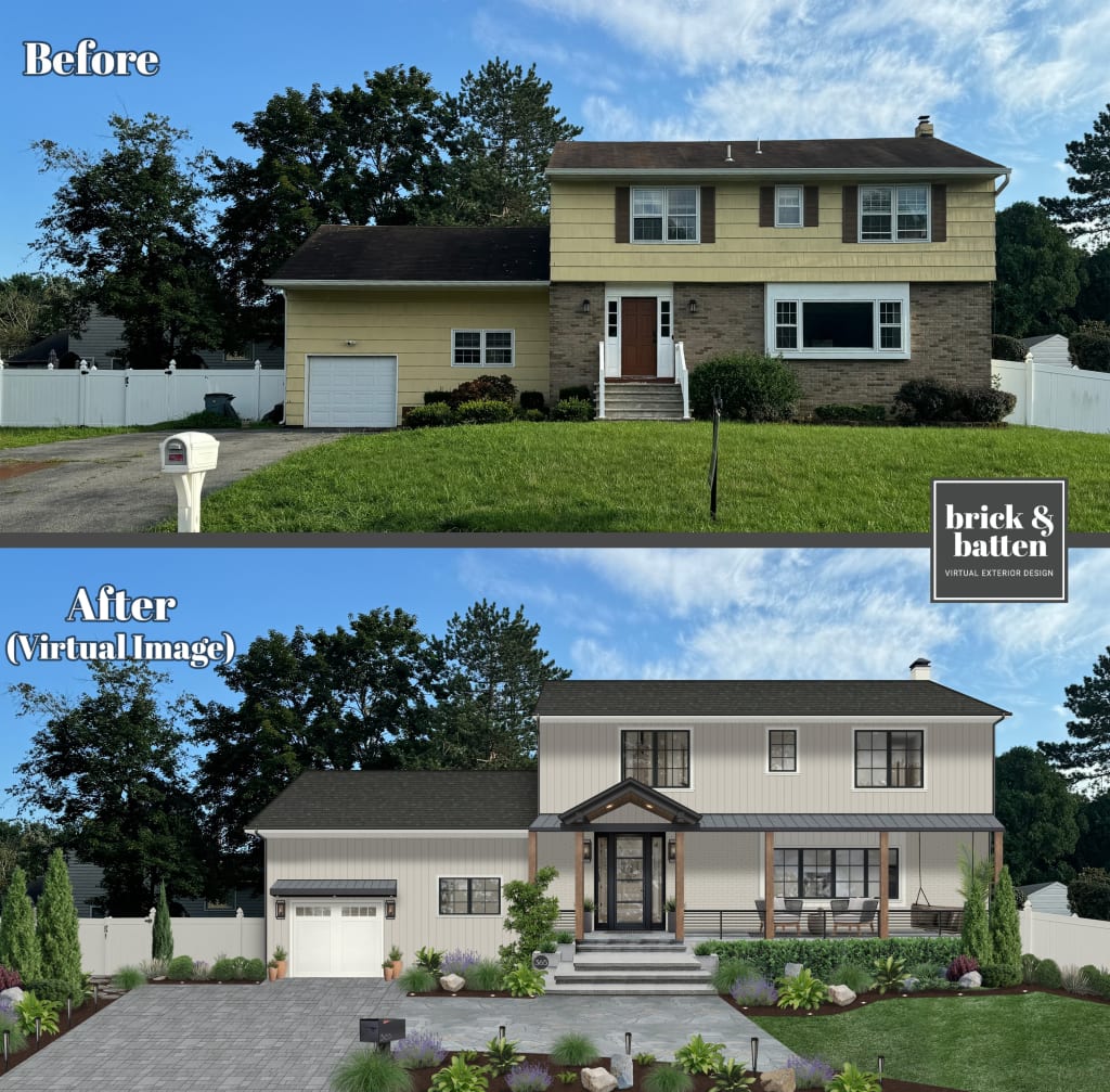 before and after of a starter home that was dated before and got a fresh exterior