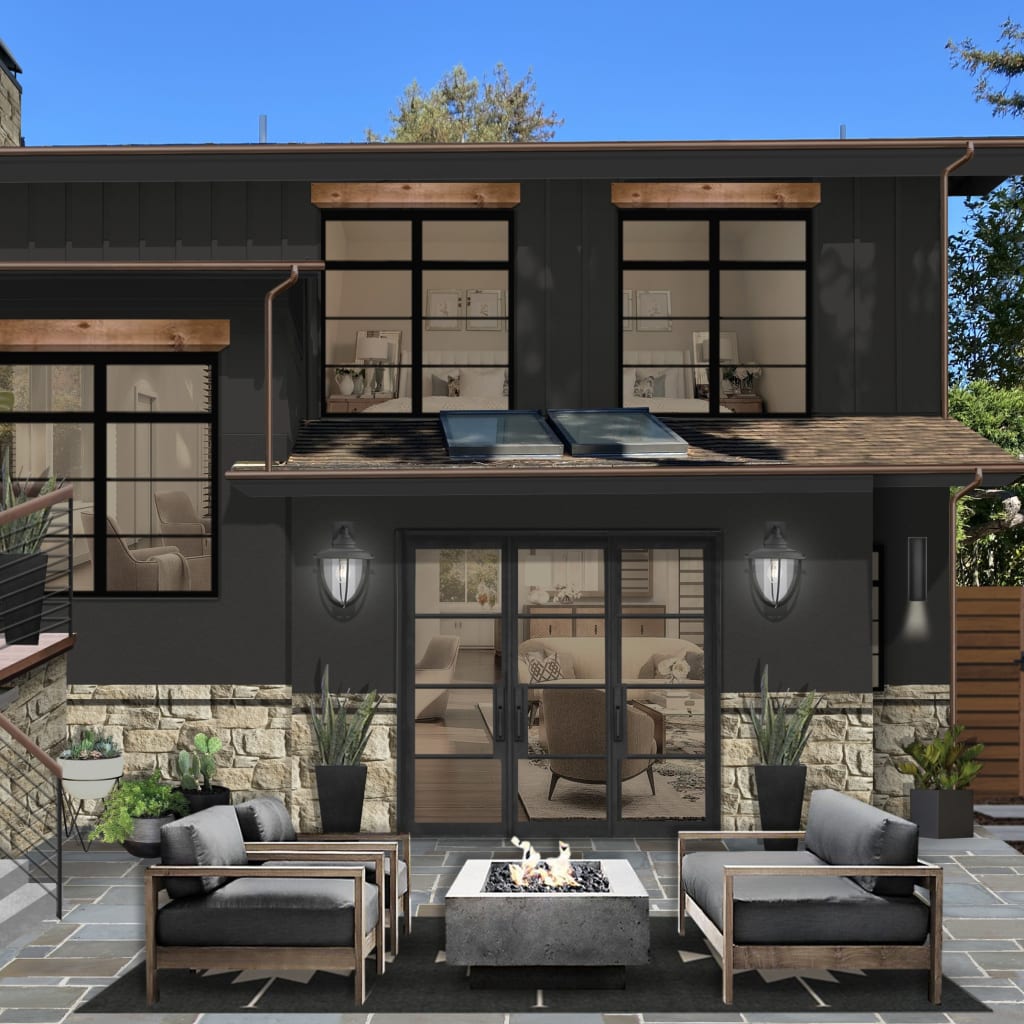 Exterior home design trend 2021: Rendering of a home painted black