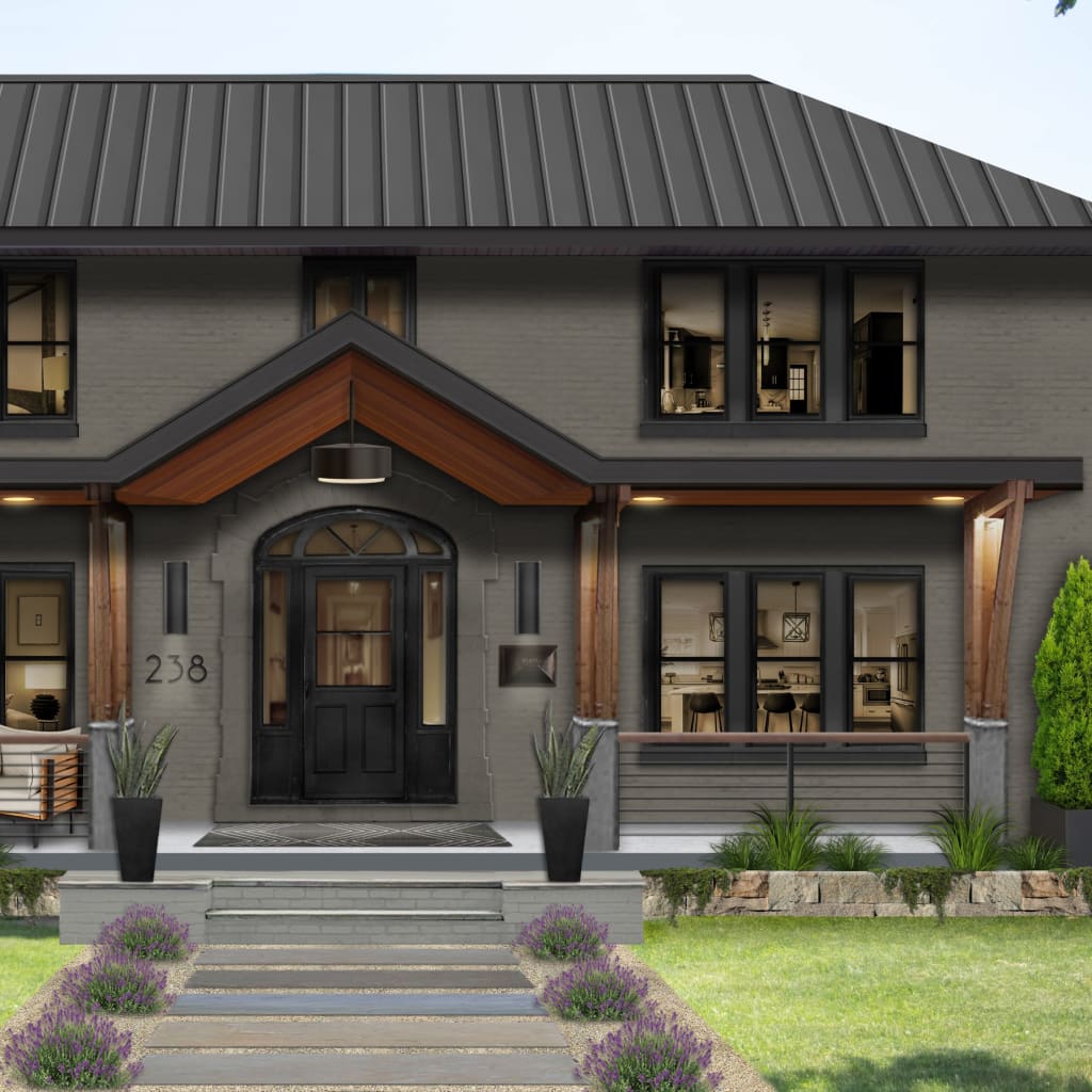 two story traditional home with deep creek paint and onyx windows