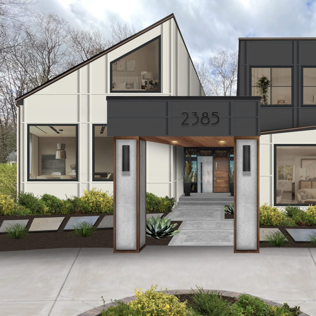 contemporary modern angled house in black and white
