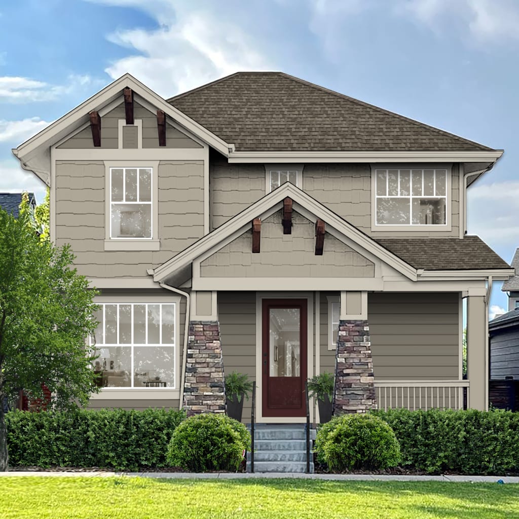 neutral house with shake siding and lap siding