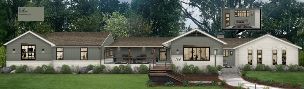 A home rendered in one of the best Sherwin Williams exterior paint colors of 2022