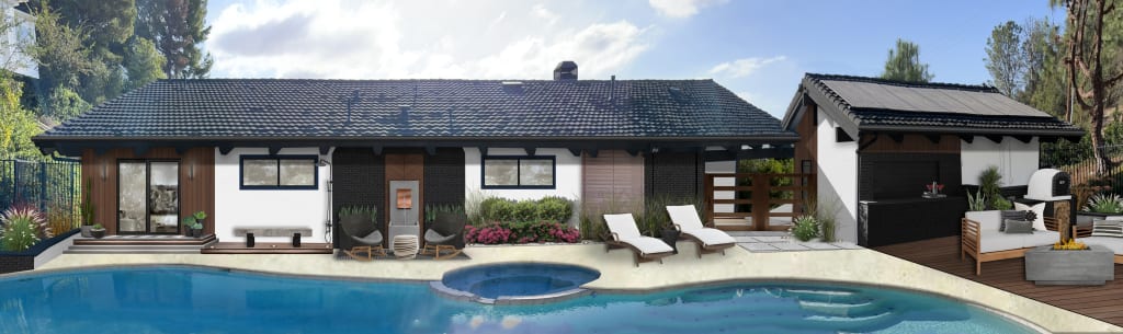 A rendering highlighting pool house design ideas