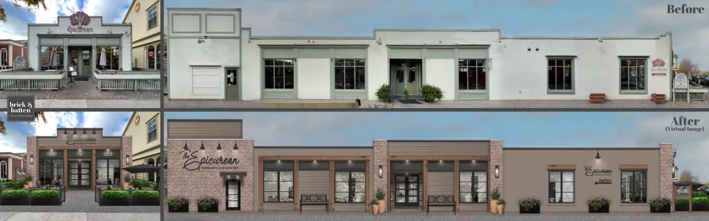 before and after rendering showing commercial curb appeal