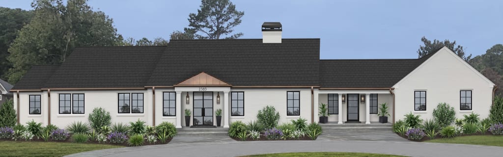 Virtual exterior design of a traditional home painted in Swiss Coffee with Simply White trim