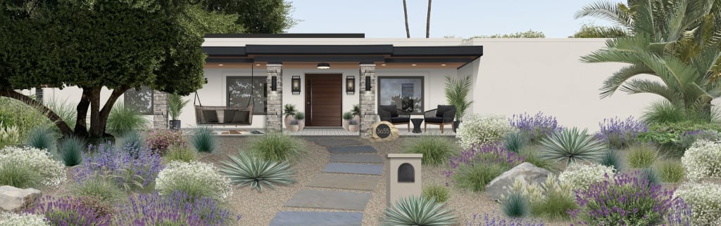 southwestern style ranch with a xeriscape front yard