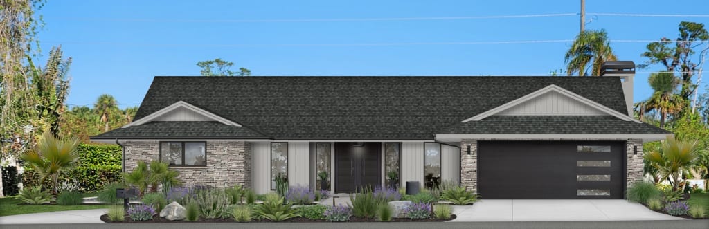 ranch house with stone and gray