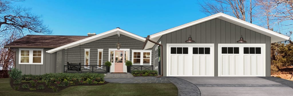 A home with two white garage doors