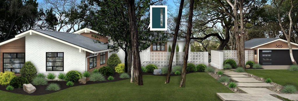 white house with a breeze block wall