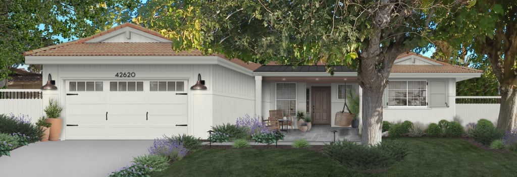 ranch house with white exterior and warm accents