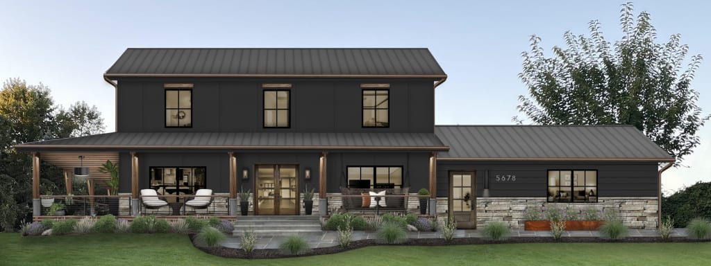 Modern farmhouse rendered in Caviar