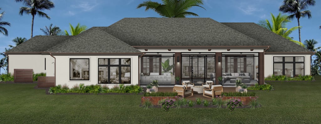 ranch home with a screened in lanai