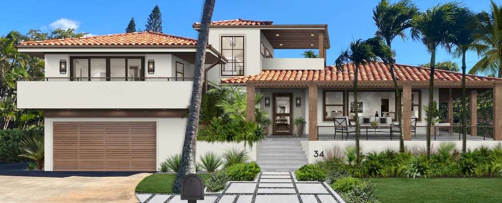 Mediterranean style home with a small roof deck balcony