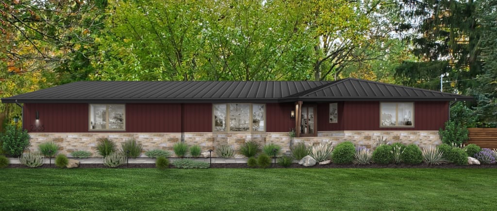 Rendering of a home exterior one of brick&batten's favorite gemstone colors used on the siding