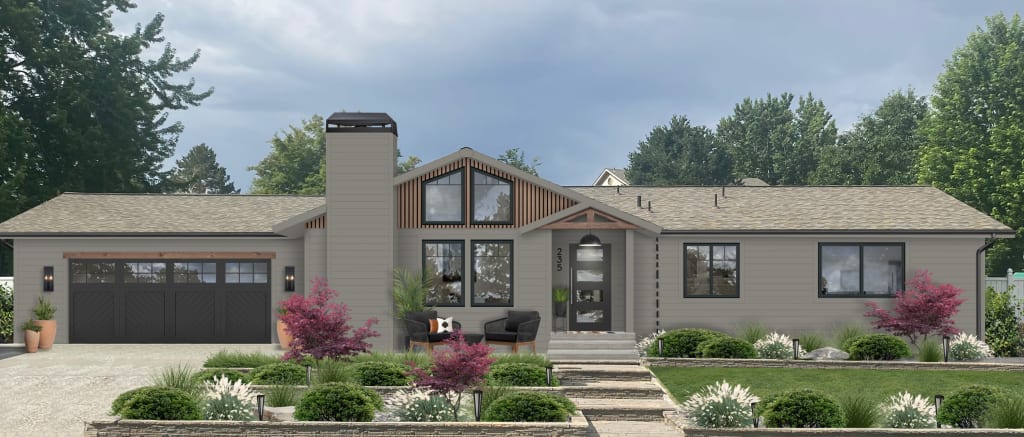 gray house with wood accents