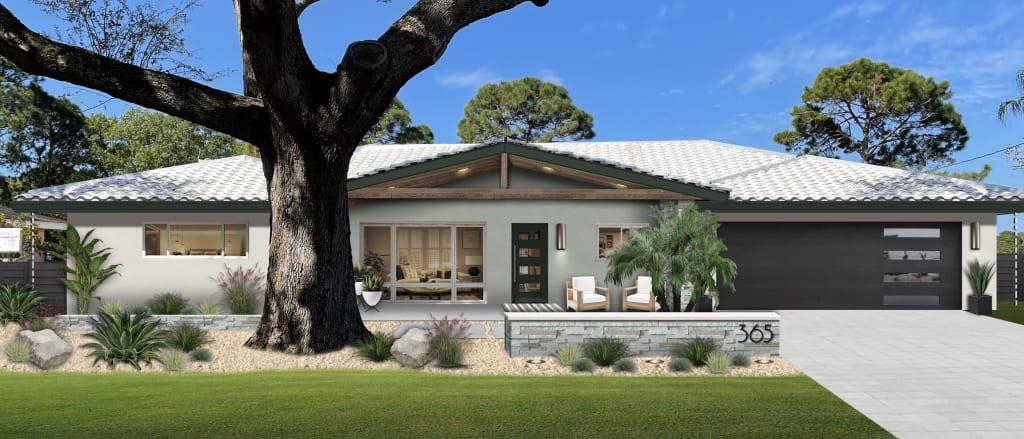 ranch home with grayish green stucco