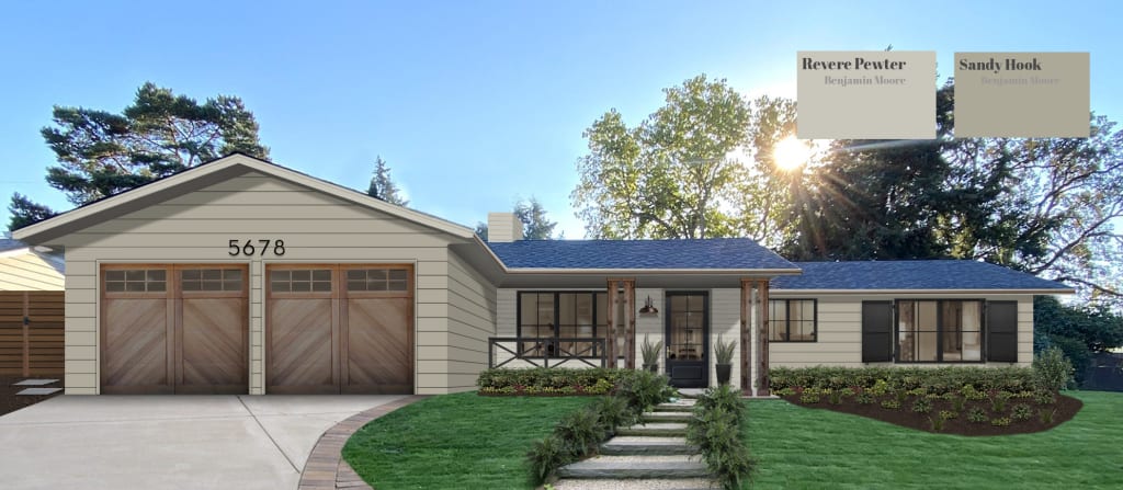 A rendering of a modernized ranch style house