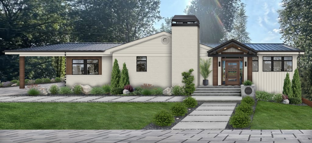 neutral ranch house with a modern aesthetic